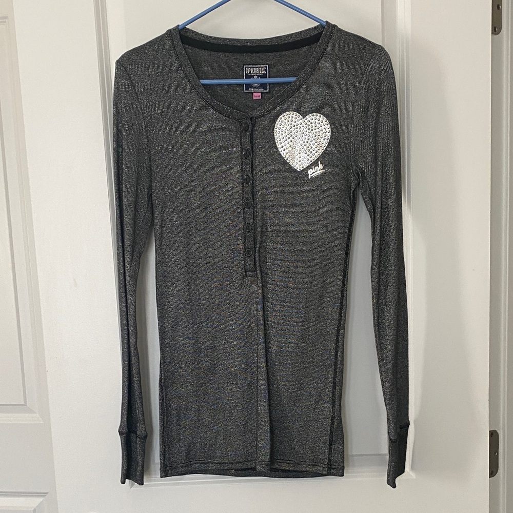 Victoria's Secret Gray Long Sleeve Tee with Heart